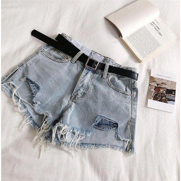 

women's shorts ripped denim summer 2021 hong kong-style plus size casual high-waist, White;black