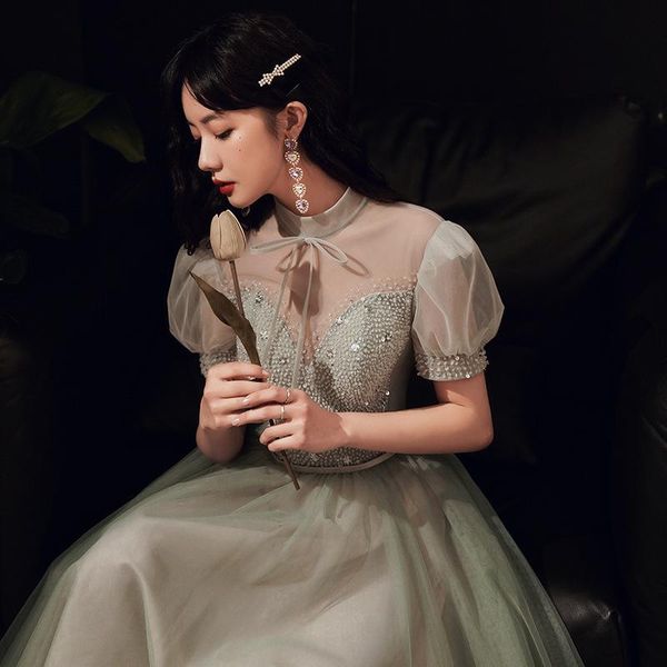 

evening dress sequined small skirt 2021 summer long light green elegant student graduation female ethnic clothing, Red