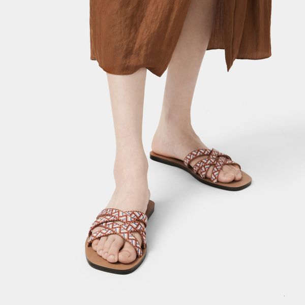 

slippers summer women's woven cross-heel slipper women mh1y, Black