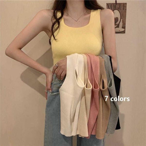 

summer 2021 korean slim knit vest for women camisoles & tanks, Black;white
