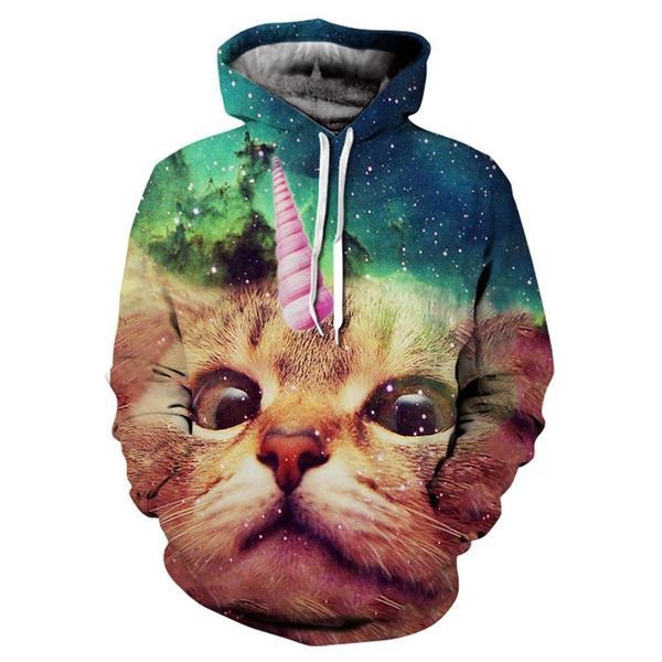 

men's hoodies & sweatshirts spring and autumn hoodie long sleeve 3d printing cute cat sweater pullover fashion top, Black