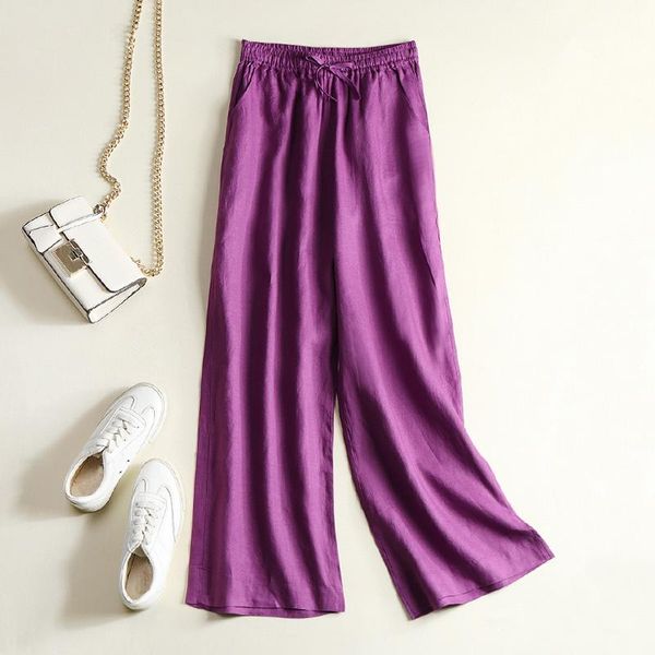 

women's pants & capris summer spring womens casual stretchy high waisted wide leg purple white black linen , female woman clothes 3xl t, Black;white