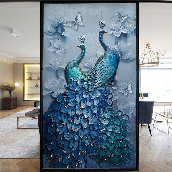 

window stickers large size custom sticker peacock frosted film bathroom privacy 3d glass non-sticky decorative priva
