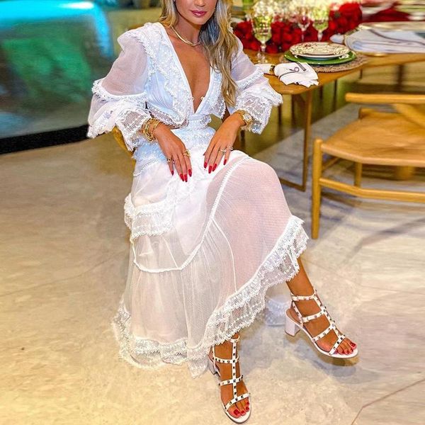 

casual dresses women long sleeve maxi dress v-neck hollow out summer spring clothing sundress party elegant female ladies vestidos, Black;gray