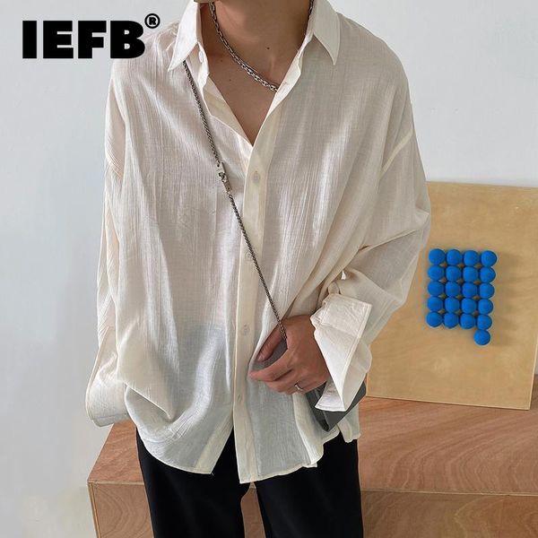 

men's casual shirts iefb korean style thin long sleeve 2021 autumn solid color loose hanging wrinkled oversize lapel 9y9129, White;black
