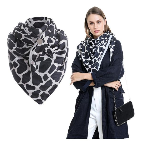 

#r40 women warm scarves printing button soft wrap casual shawls 2021 malaysia cotton thermal scarf foulard cycling caps & masks, Black