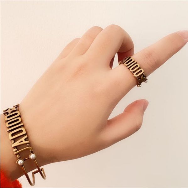 

design jewelry / ja letter open fashion trend brass pearl index finger ring, Silver