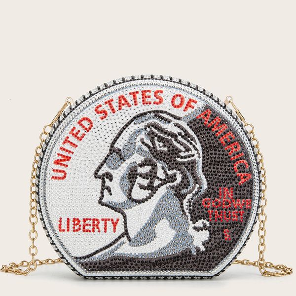 

fashion evening bag 2021 half round us dollar dinner drill hand holding coin shape women's shoulder