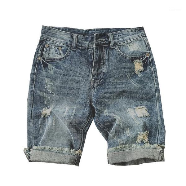 

men's jeans men holes denim shorts summer straight short cotton blue size 34