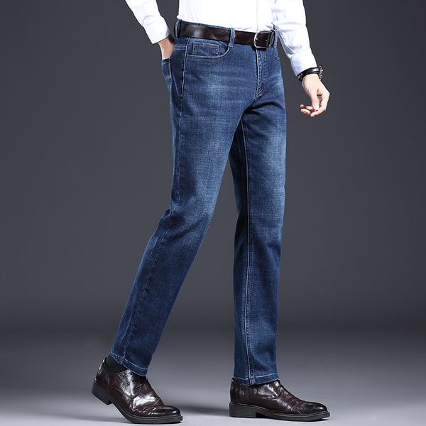 

2021 autumn new jeans busins casual slim fashion thick men's, Blue