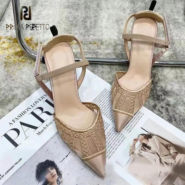 

mature lace party wedding high heel sandals woman summer embroidered mesh pointed toe stiletto heels dress shoes, Black