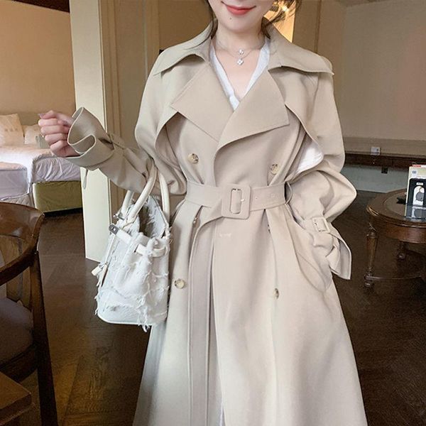 

women's trench coats autumn women high-end windbreaker coat 2021female draw back long section the knee british style casual all-match j, Tan;black