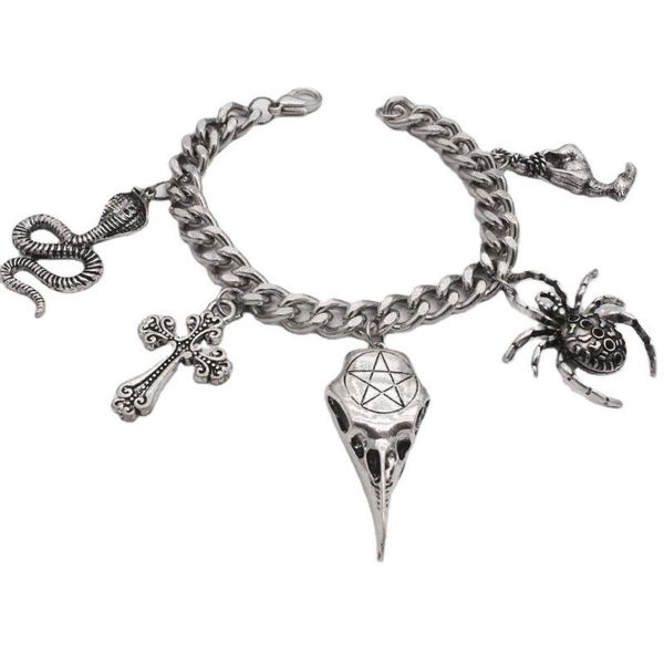 

link, chain punk goth rock thick cross spider crow mouth snake bracelet, Black