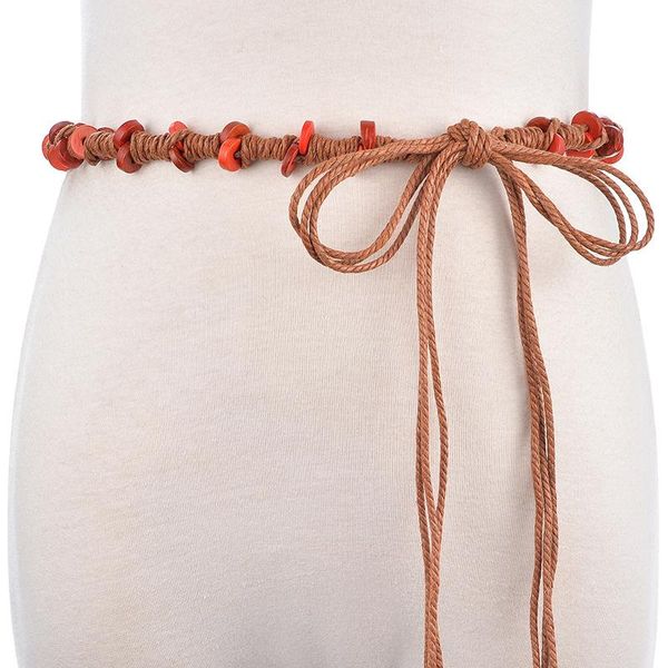 

fashion bohemian belt ethnic wind wax rope hand-woven handmade waist chain bands clothing skirt weaving accessories belts, Black;brown