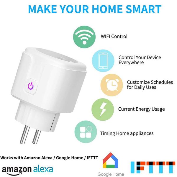 

smart power plugs wifi plug 16a eu brazil socket wireless remote voice control energy monitor outlet timer works for alexa google home