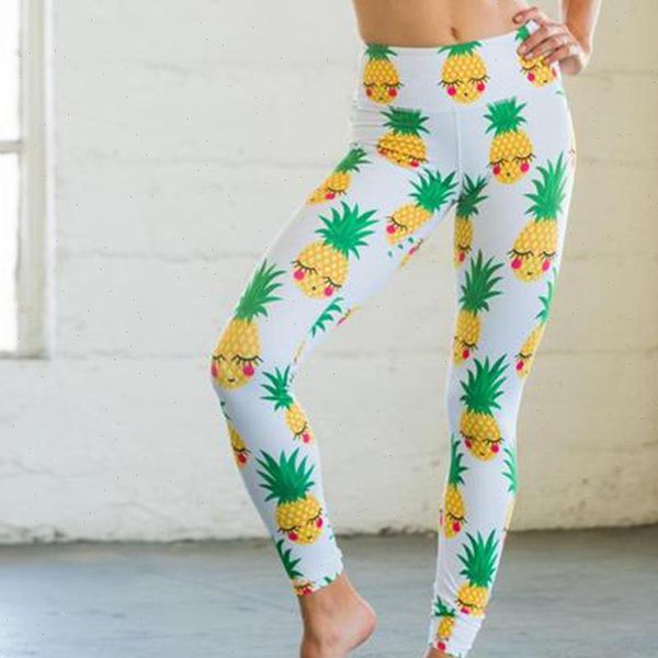 

pineapple pattern fitness sportswear workout womens leggings fashion high waist push up elastic force, Black