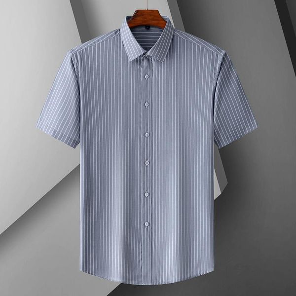 

men's casual shirts gray striped men summer short sleeve slim shirt mens work business formal camisas breathable chemise homme, White;black
