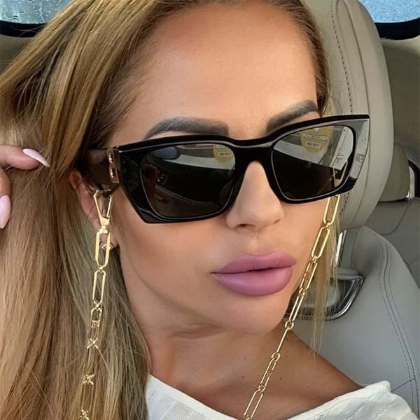 

sunglasses 2021 women's chain ins vintage fashion brand designer cat eye sun glasses for men women retro female, White;black