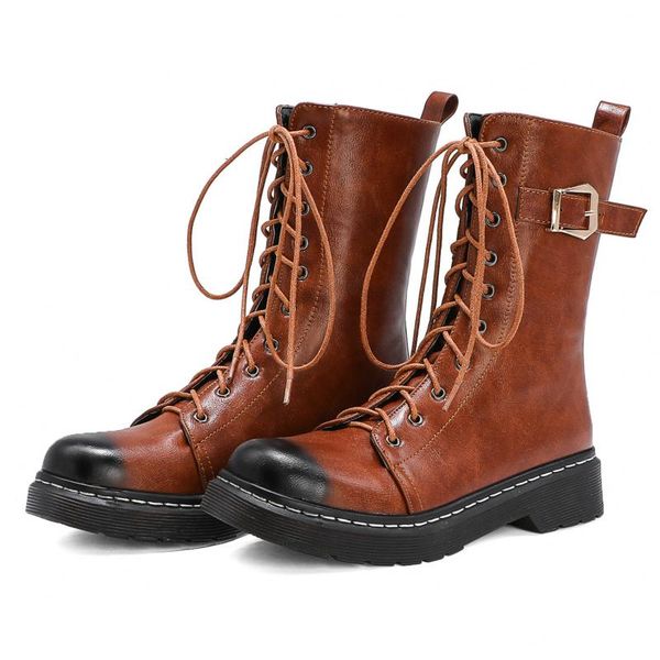 

boots flats women's ankle 2021 autumn winter snow women shoes black brown lace up rubber short motorcycle lady