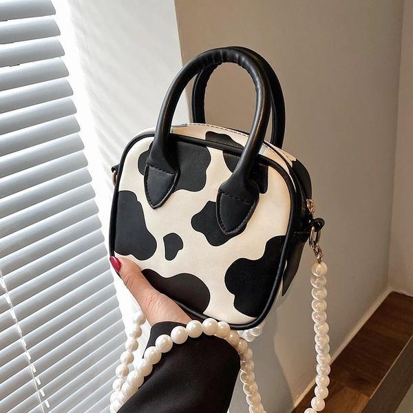 

zebra pattern mini tote box bag 2021 high-quality pu leather women's pearl chain shoulder messenger bags