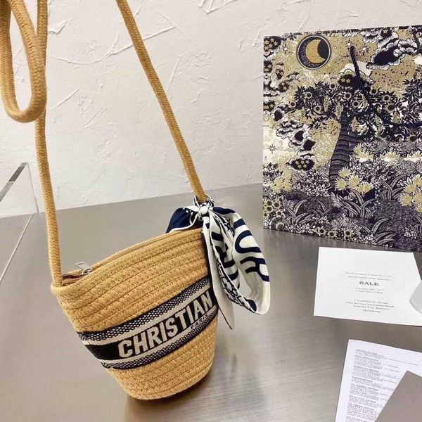 

5566 mrs. chen same straw single shoulder slant backpack vegetable basket bag european and american fashion versatile bucket mini crossbody