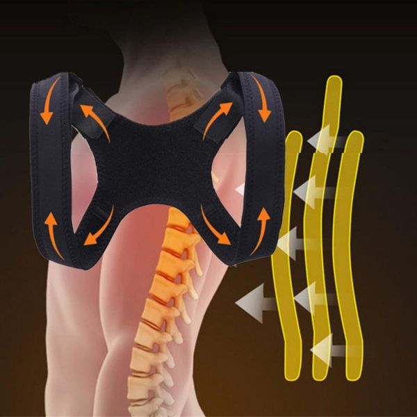 

back posture belt corrector support shoulder bandage spine pain relief brace waist, Black;gray