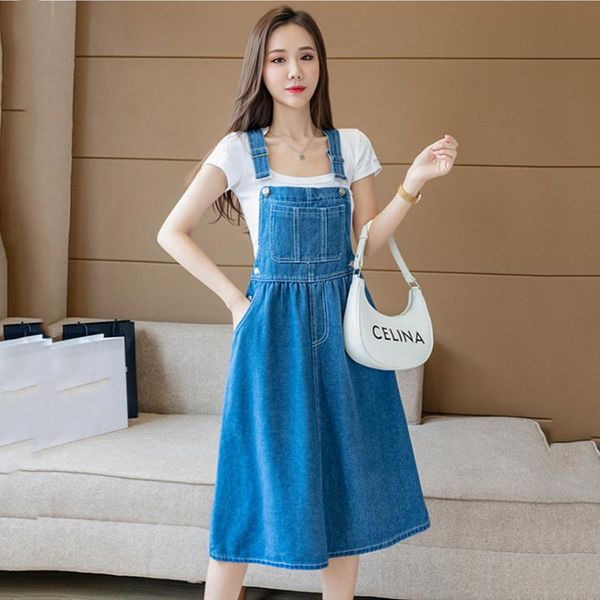 

casual dresses summer for women loose denim sundress sleevless pockets jeans dress preppy style vestidos, Black;gray