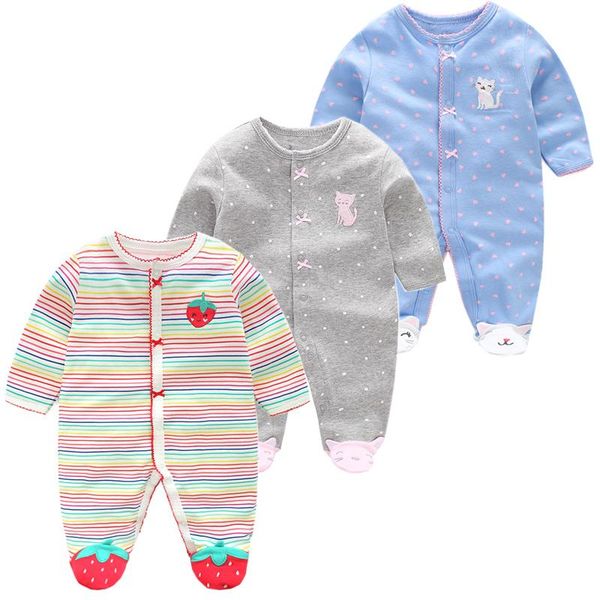 

footies 3pcs/lot baby girl romper born sleepsuit flower rompers 2021 infant clothes cotton long sleeve jumpsuits, Blue