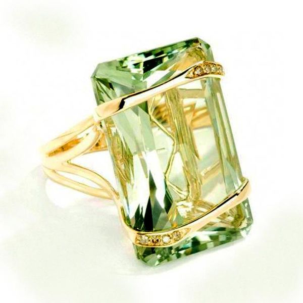 

vintage female green crystal stone ring classic gold color engagement luxury square zircon wedding rings for women, Slivery;golden