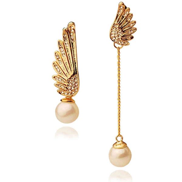 Charms ohrstecker clip ringe japan und südkorea schmuck angel wings pearl asymmetrisch langen quaste strass weiblich