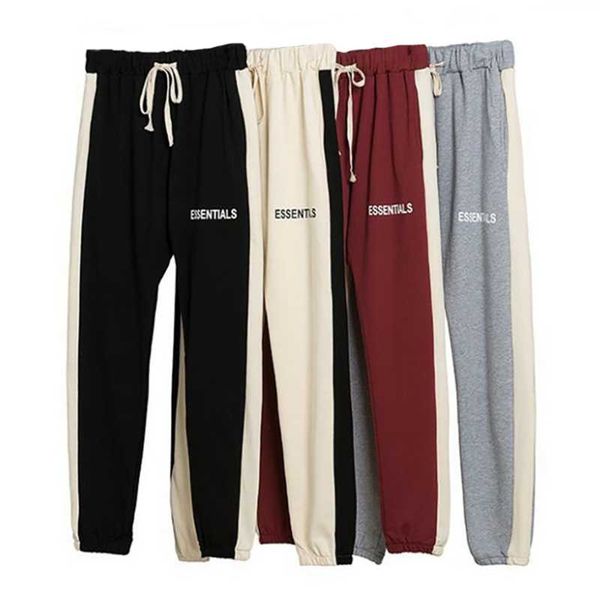 

men's pants sports trousers streetwear pure cotton stitching casual running fitness trendy clothing, Black