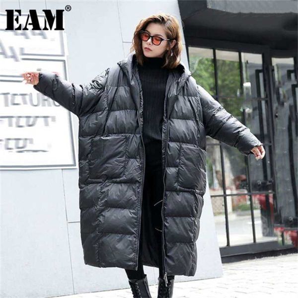

[eam] oversized long hooded cotton-padded coat sleeve loose fit women parkas fashion autumn winter jd1210 210927, Black