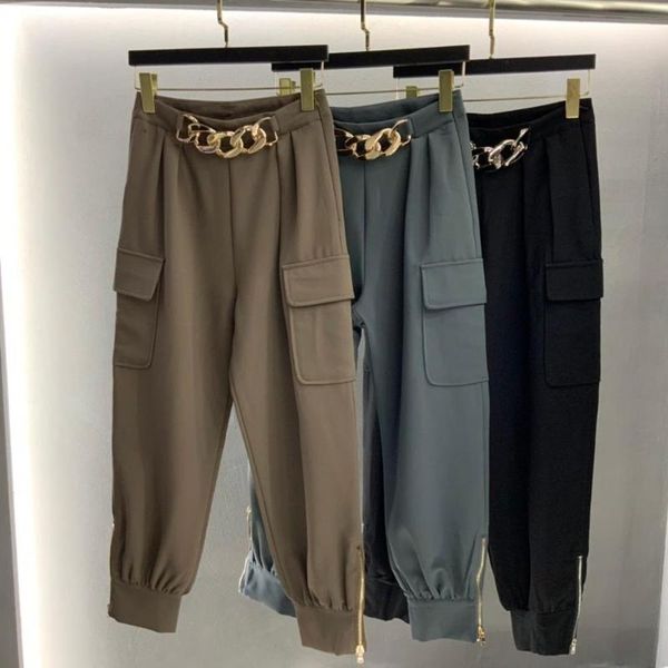 

vintage autumn women casual long trouse pants female chains 3 color gdnz 9.02 women's & capris, Black;white