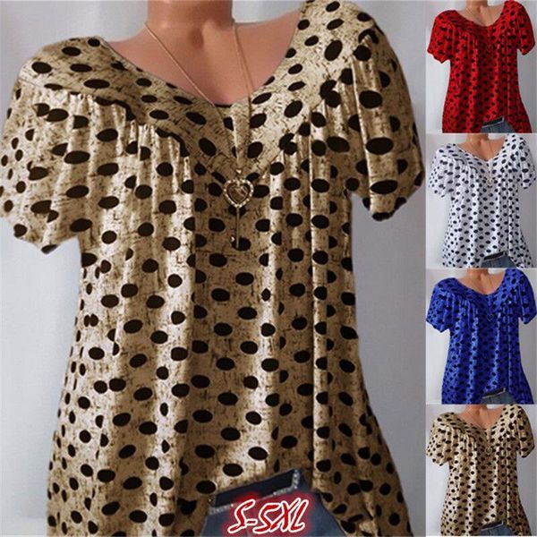 

women's blouses & shirts casual short sleeveless blouse polka dot women summer plus size v neck print daily sleeve shirt, White