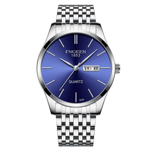 

wristwatches fngeen men's ultra-thin quartz double calendar chinese and english watch luminous waterproof simple trend style, Slivery;brown