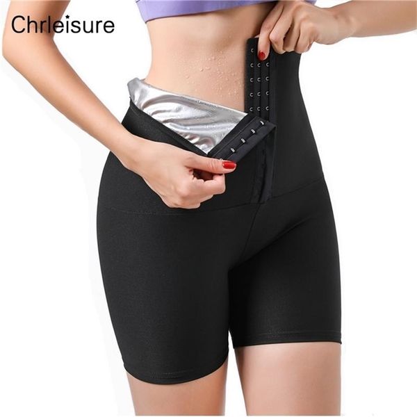 Chrleisure shorts mulheres treino fitness treinamento de cintura alta ginásio shaper corporal suor slimming sauna efeito correr curto 210714