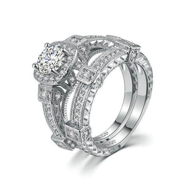 

color rings for women elegant engagement wedding diamond zircon gemstone bridal sets fine jewelry cluster, Golden;silver