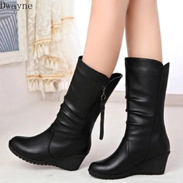 

boots 2021 fashion autumn and winter snow tide shoes high heel wedges round head, Black