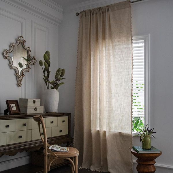 

curtain & drapes soild color polyester cotton semi-shading bay window with tassel bohemia bedroom el curtains home decor rod pocket