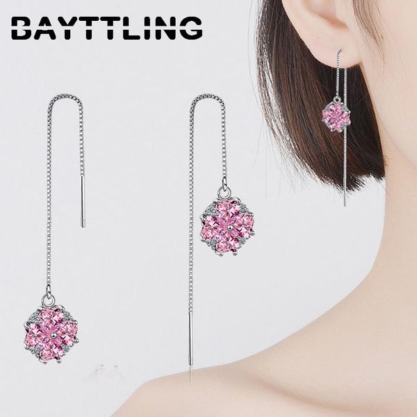 

dangle & chandelier bayttling 925 sterling silver luxury zircon flower long drop earrings for women fashion wedding jewelry couple gift
