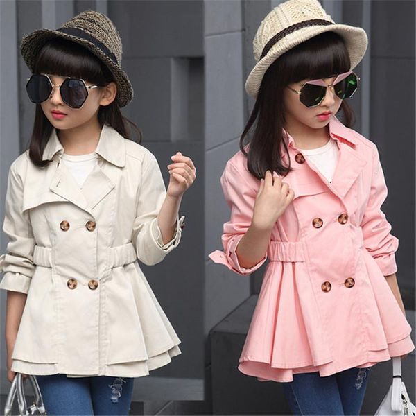 

spring autumn girl fashion windbreaker double breasted trench coat girls cotton lotus leaf children's outerwear p41, Blue;gray