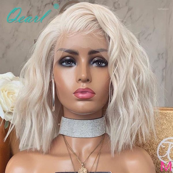 

transparent clear short lace front wig ash white blonde color 13x4/13x6 human hair wigs natural wave remy 150% qearl1, Black;brown