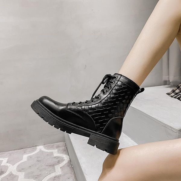 

boots 2021 fashion women genuine leather ankle for casual motorcycle shoes spring autumn zapatos mujer, Black