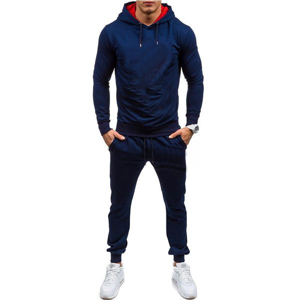 

men's tracksuits hooded sports suit thin pants casual solid, Gray