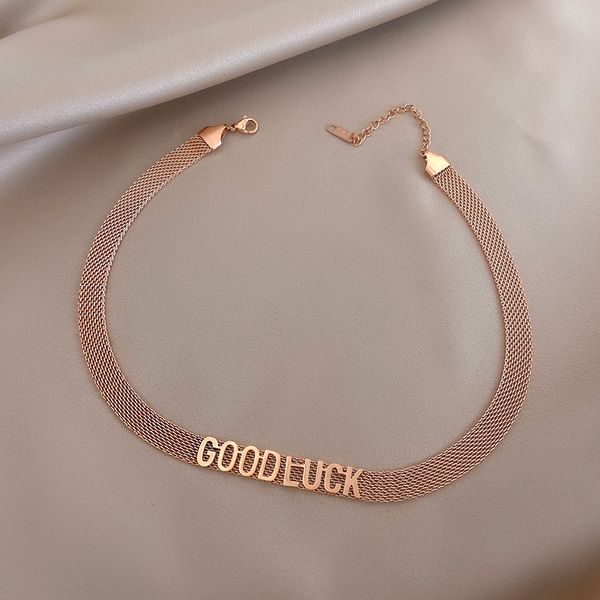 

xianlan714 goodluck lucky necklace female titanium steel not rub off brief paragraph clavicle necklace contracted ins red tide net, Silver