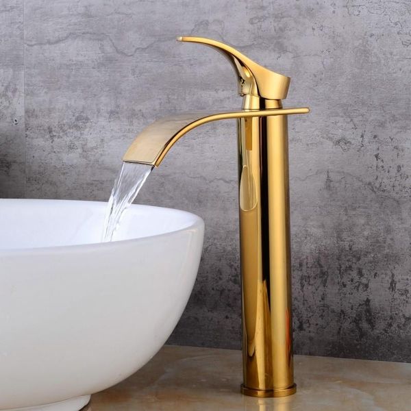 

bathroom sink faucets basin faucet,all copper golden waterfall faucets, single handle vintage decked bath mixer water tap
