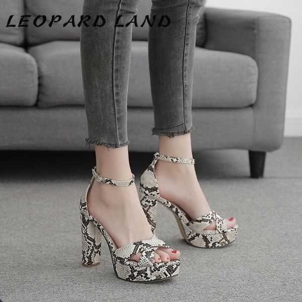 

dress shoes leopard land 2021 summer fashion shallow mouth high heels snake pattern waterproof platform word buckle female sandals zl, Black