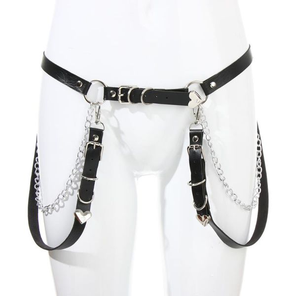 

belts women skirt belt female pu leather hip hop rock nightclub jeans dress heart punk with metal waist chain, Black;brown