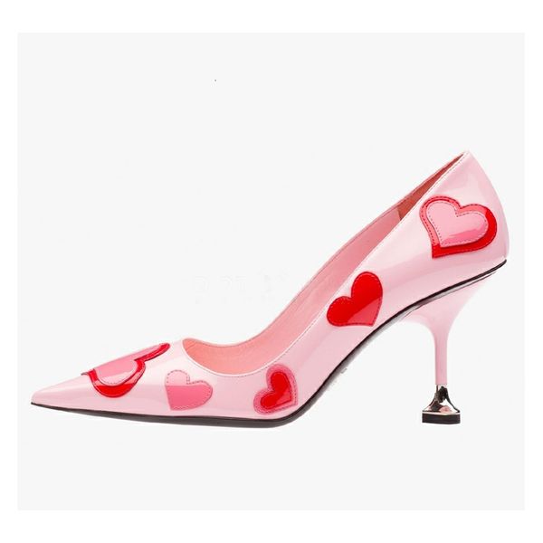 

dress shoes carollabelly heart pink women colourful pumps pointed toe sweet high heels pull on pretty wedding snt5, Black