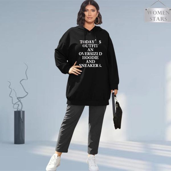 

plus size dresses hoodie dress women casual sweatsuit mini long sleeve letter print fall winter clothes wholesale drop, Black
